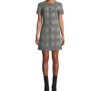 Theory Black|Blue|White Plaid Snap-front Shift Mini Dress
